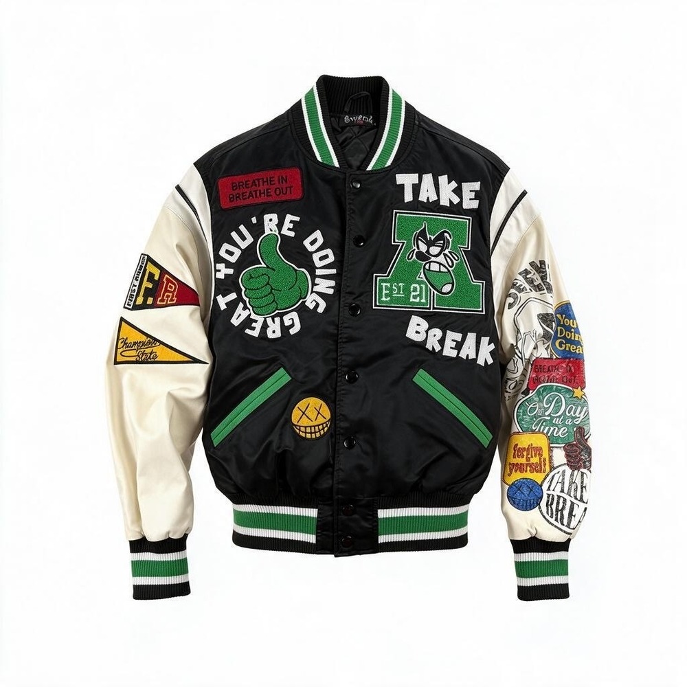 NWOT Swank A Posh Varsity Jacket Women S Black Inner Peace Patch Bomber 3056